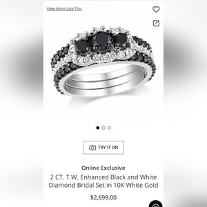 2 CT. T.W. Enhanced Black And White Diamond Bridal Set In 10K White Gold Sz 8